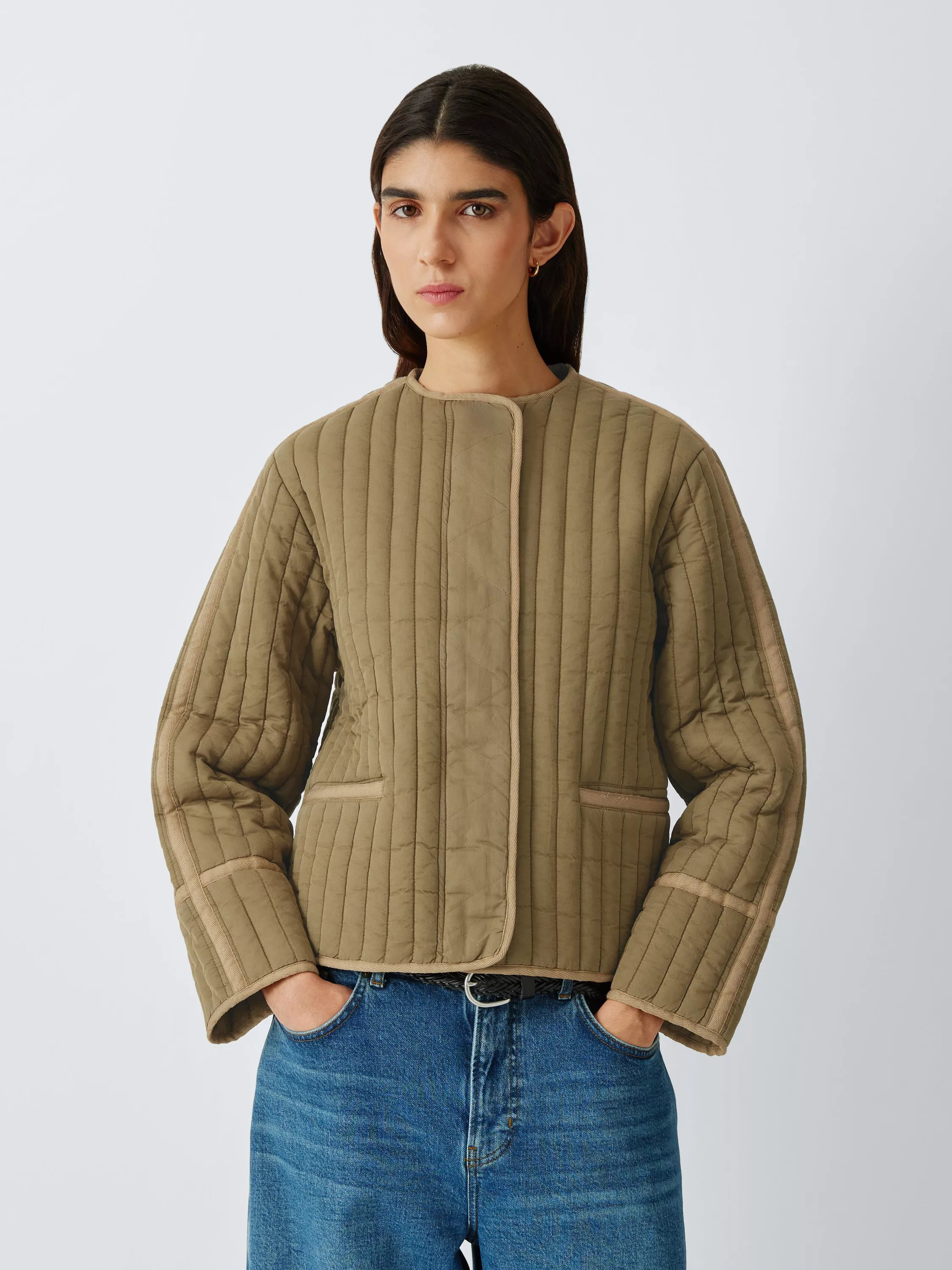 AND/OR Round Neck Quilted Jacket, Khaki | John Lewis (UK)