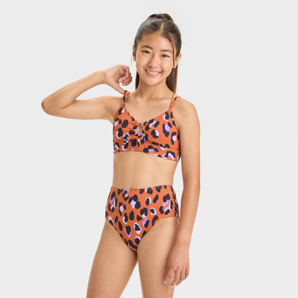 Girls' Hand Drawn Cheetah Printed Bikini Set - art class™ M: UPF 50+, Recycled Polyester, Anima... | Target