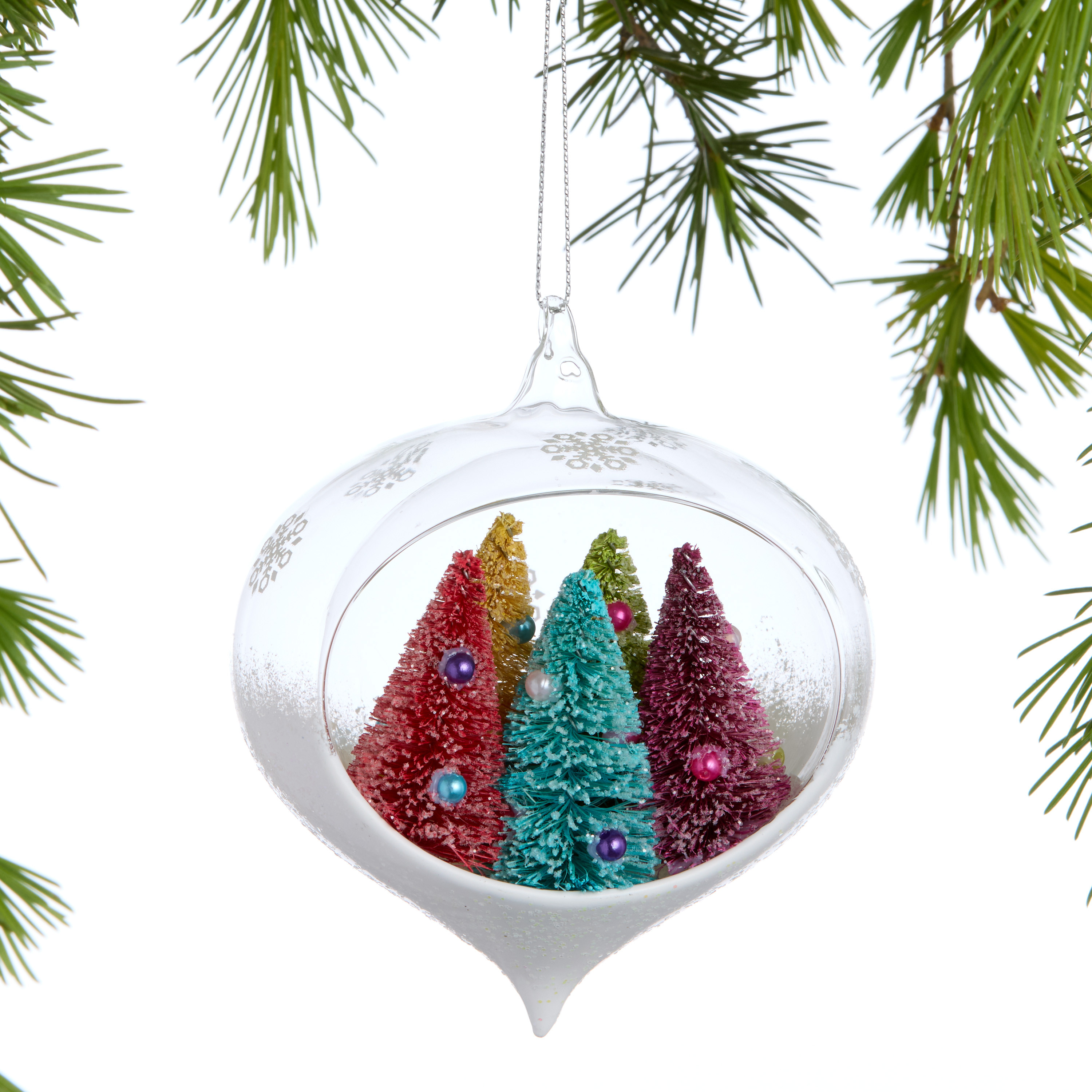 Bright Bottlebrush Trees Glass Cloche Ornament - World Market | World Market