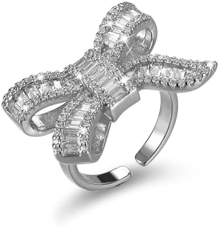 Sparkly Rhinestone Bow Rings for Women Adjustable Cocktail Statement Finge Ring Pave Crystal Bow ... | Amazon (US)