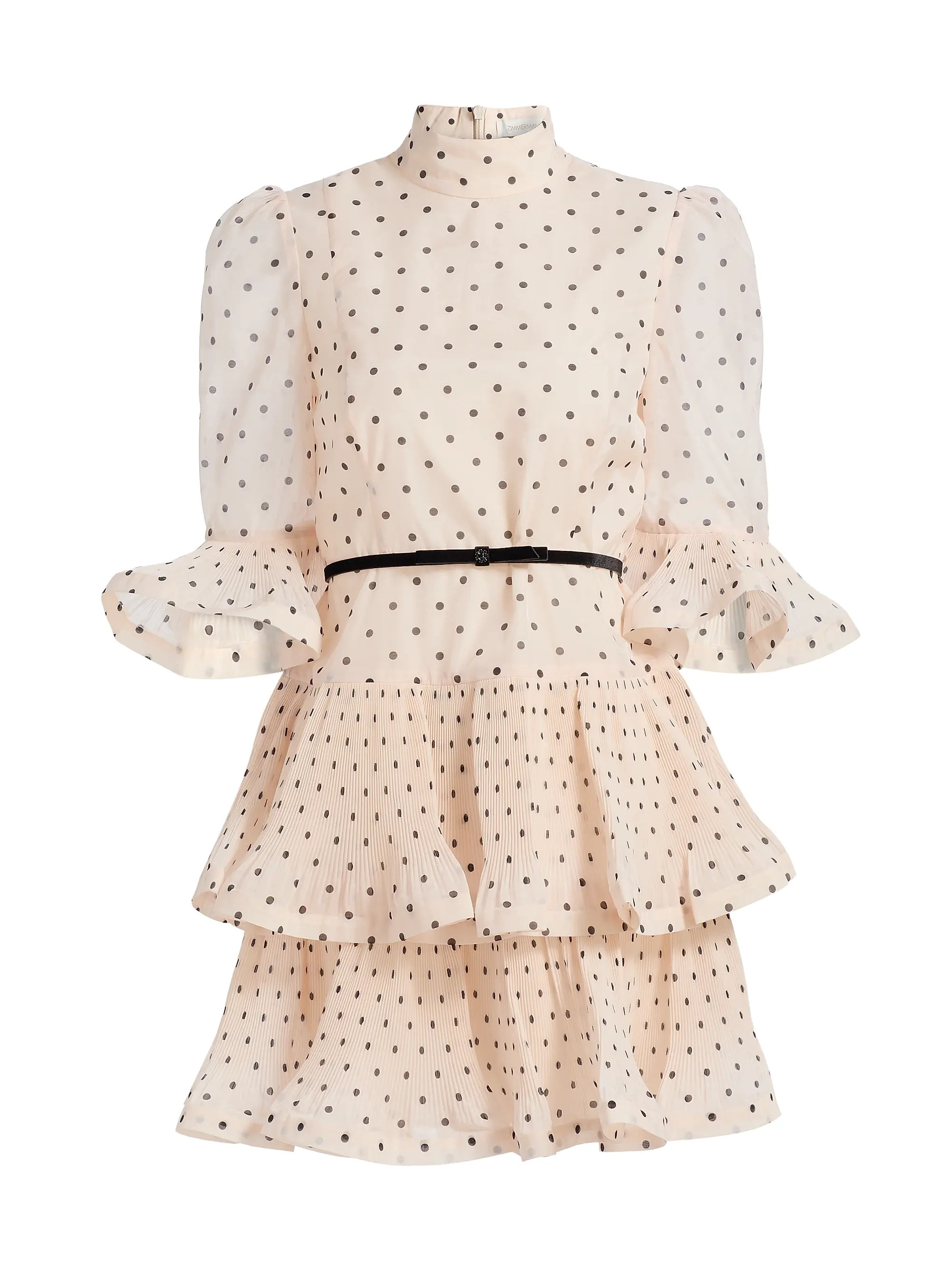 Zimmermann Pleated Polka Dot Frill Minidress | Saks Fifth Avenue | Saks Fifth Avenue