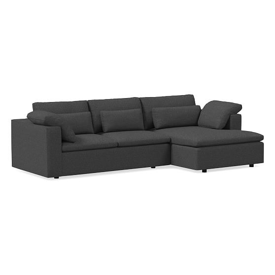 Harmony Modular 122"" Right Multi Seat 2-Piece Chaise Sectional, Petite Depth, Deco Weave, Pewter | West Elm (US)