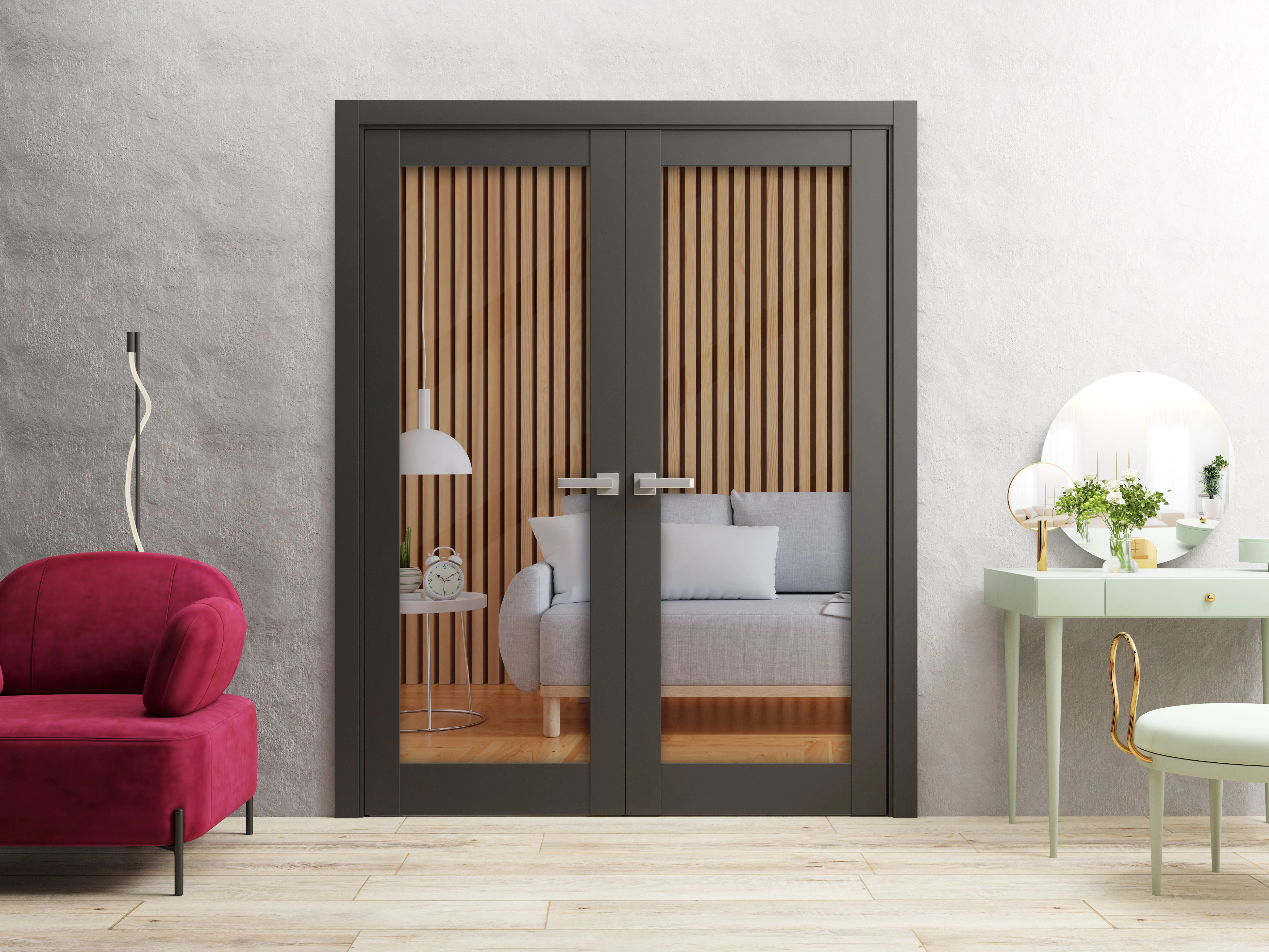 SARTODOORS Solid French Double Doors | Lucia 2166 Matte Black Clear Glass | Wood Solid Panel Fram... | Wayfair North America