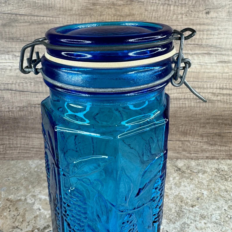 Vintage Italian Cobalt Blue Glass Jar Tall Hinged Lid Container From Italy - Etsy | Etsy (US)