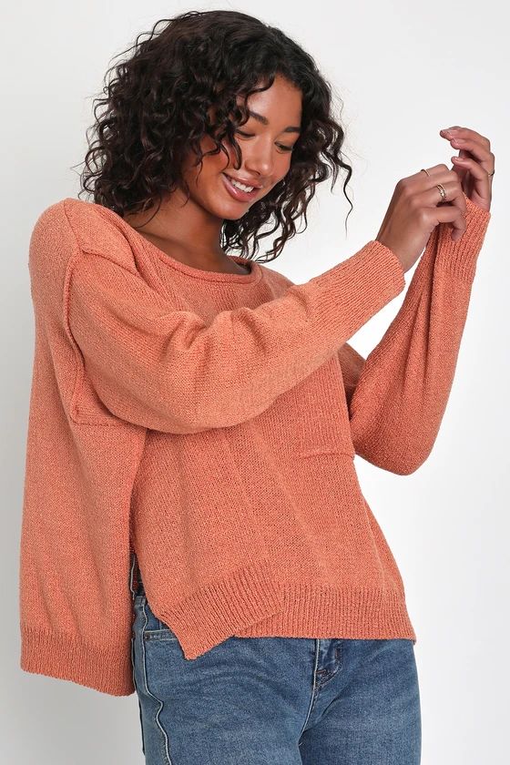 Comforting Energy Orange Drop Shoulder Pullover Sweater | Lulus (US)