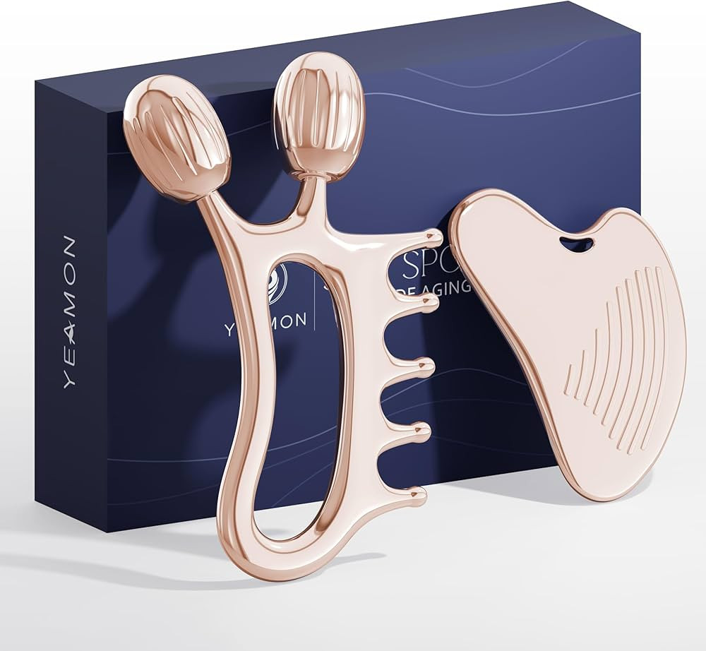 Gua Sha Facial Tools, 3-in-1 Gua Sha & Roller & Comb Set, Upgraded No-Slip Textured Guasha, Metal... | Amazon (US)
