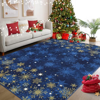Garvee Christmas Rug 8'x10' Washable Area Rugs Non-Slip Holiday Christmas Rug Indoor White Snowflakes Decor Large Rugs Carpet for Living Room Blue | Target
