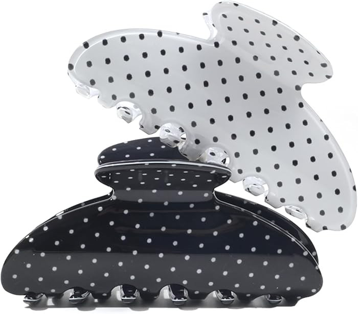 2 Acetate Hair Claw Clip for Women, 3.8-Inch Black and White Polka Dot Big Hair Clips Strong Hold... | Amazon (US)