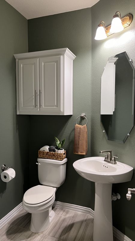 Guest bathroom remodel 
Bathroom inspiration 
baskets
Wall baskets
Bath hand towel
Green wall
Green paint 


#LTKstyletip #LTKhome #LTKSpringSale