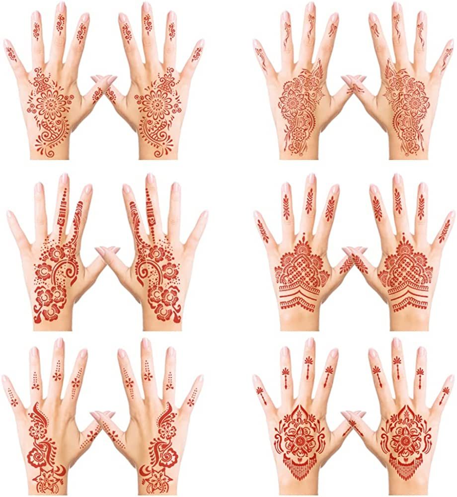 Henna Temporary Tattoo Stickers, Brown Henna Tattoo Stickers kit,Waterproof Red Ink Henna hands T... | Amazon (US)