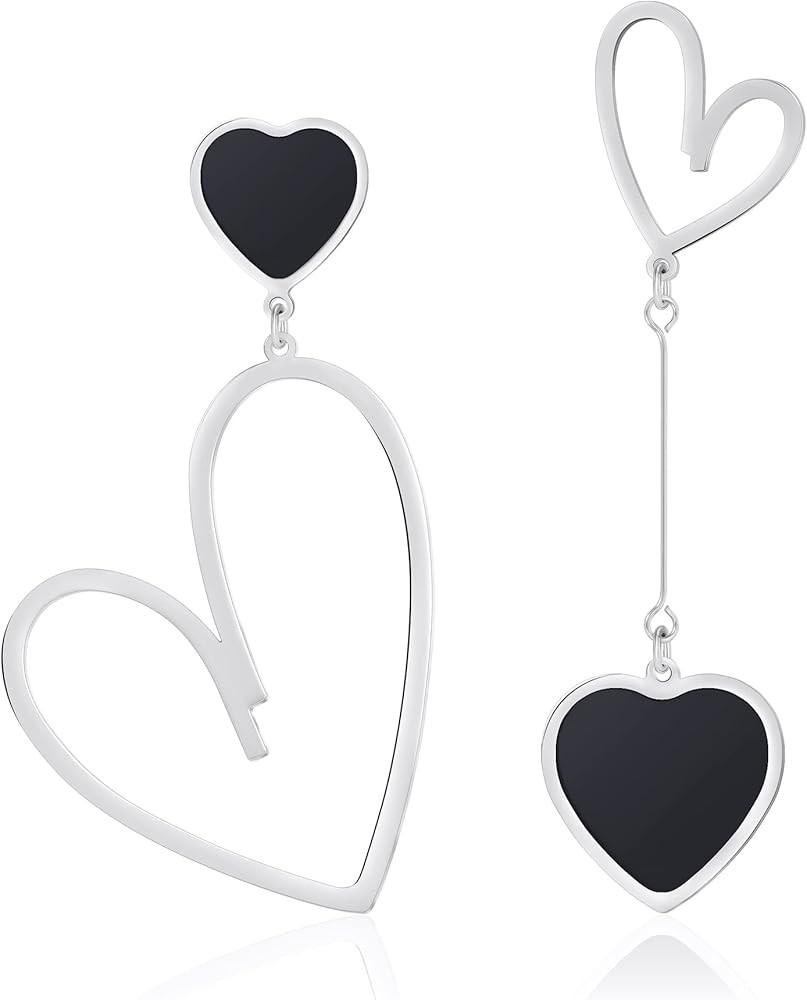 Linawe Titanium Stainless Steel Heart Dangle Earrings for Women - Trendy, Gold/Silver/Rose Gold B... | Amazon (US)