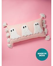 Made In India 14x26 Tufted Ghosts With Tassels Pillow | Halloween | HomeGoods | HomeGoods