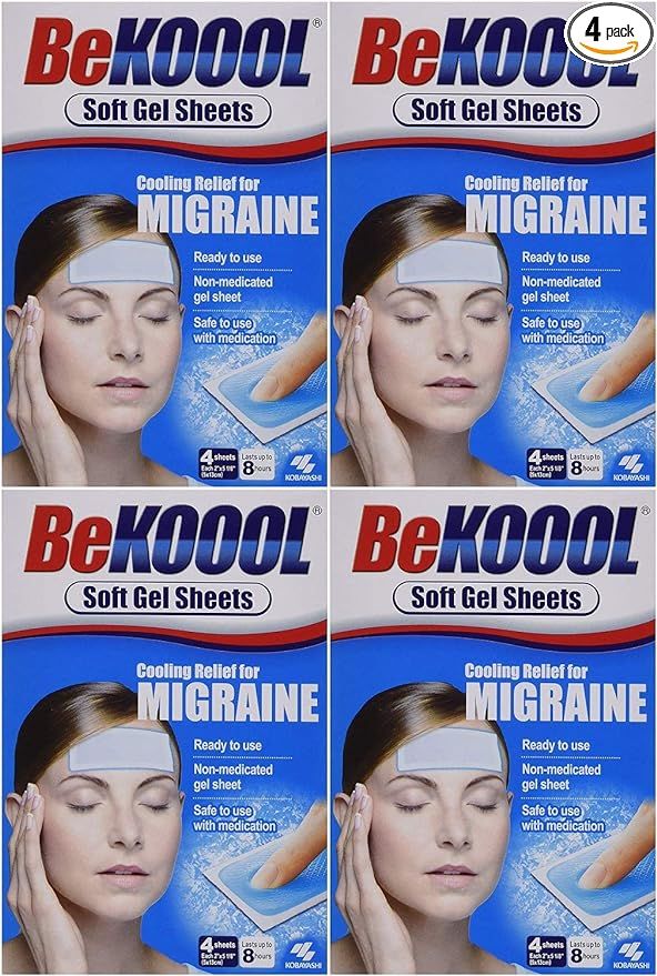 Be Koool Cooling Relief for Migraine, Soft Gel Sheets, 4 Sheets (Pack of 4) | Amazon (US)