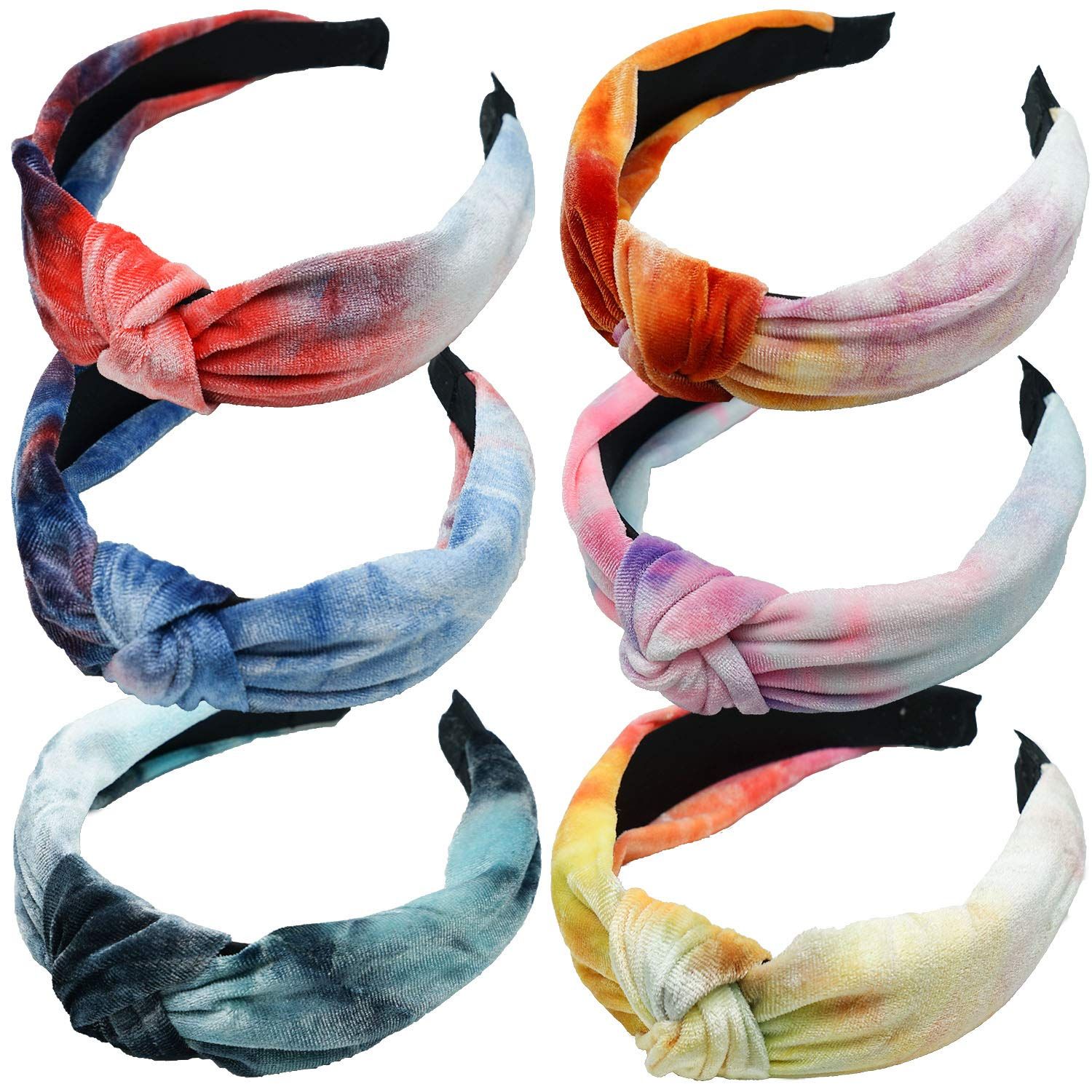 DeD 6 Pieces Velvet Knotted Headbands for Women Girls, Vintage Head Wrap Tie Dye Twisted Hair Hoop H | Amazon (US)