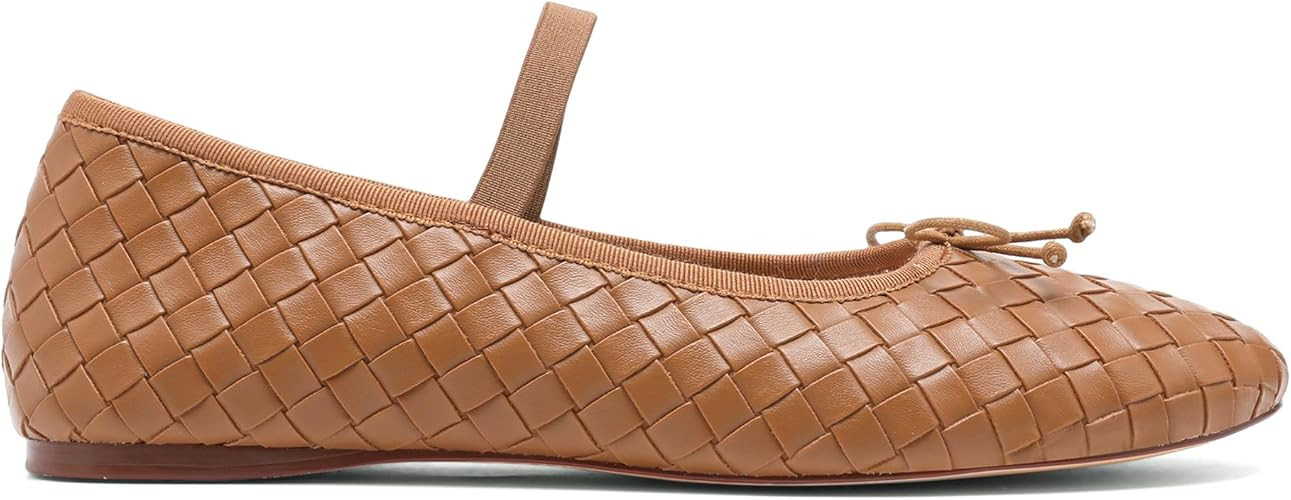 Woven Ballet Flats for Women Almond Toe Mary Jane Flats Stretch Band Bow Ballerina Shoes | Amazon (US)