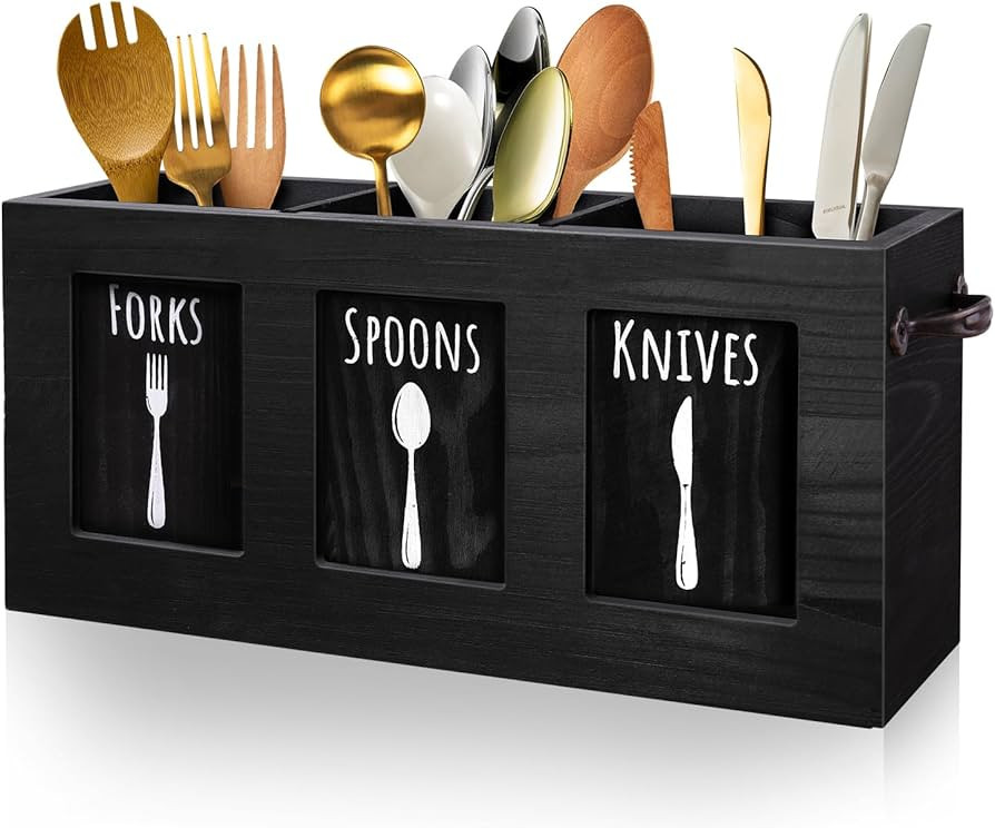 MINCORD Wood Flatware Organizer, Rustic Utensil & Silverware Holder for Forks, Spoons, Knives, Fa... | Amazon (US)