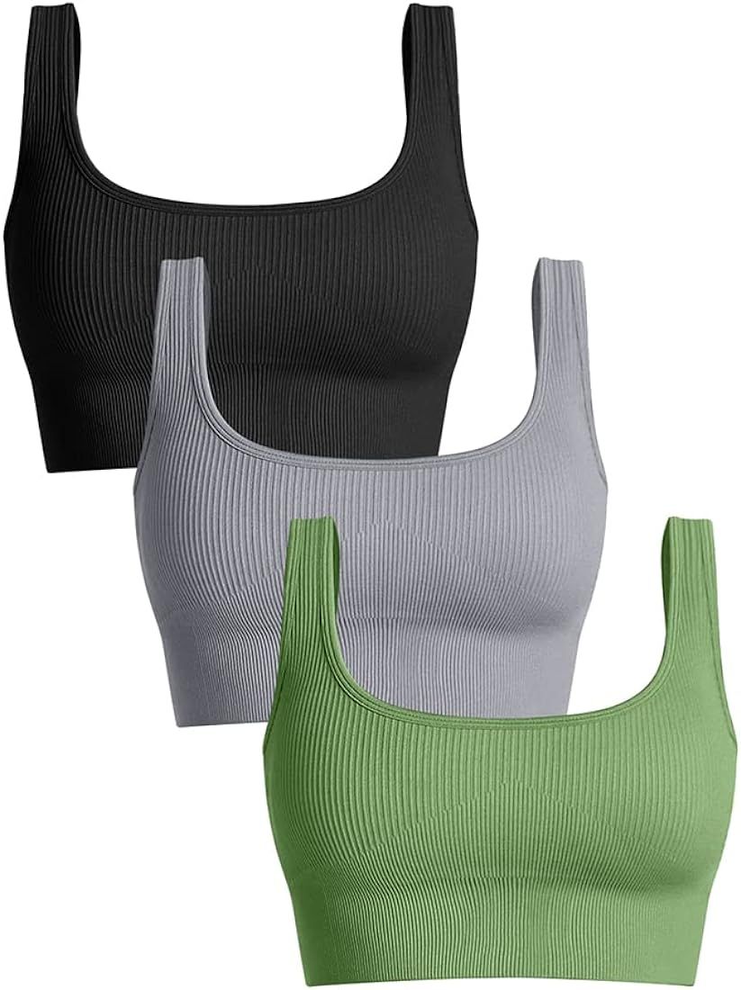 OQQ Women's 3 Piece Medium Support Tank Top Ribbed Seamless Removable Cups Workout Exercise Sport... | Amazon (US)