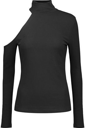 W118 By Walter Baker Woman Chrissy One-shoulder Striped Ribbed-knit Turtleneck Sweater Black Size L | The Outnet US