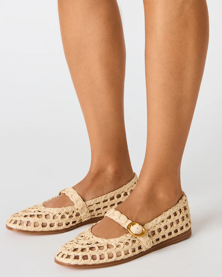 MELODY Natural Raffia Mary Jane Woven Buckle Round-Toe Women's Flat | Steve Madden (US)