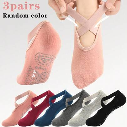 3 Pairs Women's Thick Cushioned Yoga Socks With Towel Bottom, Professional Fitness Pilates Anti-Slip Grip Socks, For Dancing/Wood Floors (Mixed Colors | SHEIN