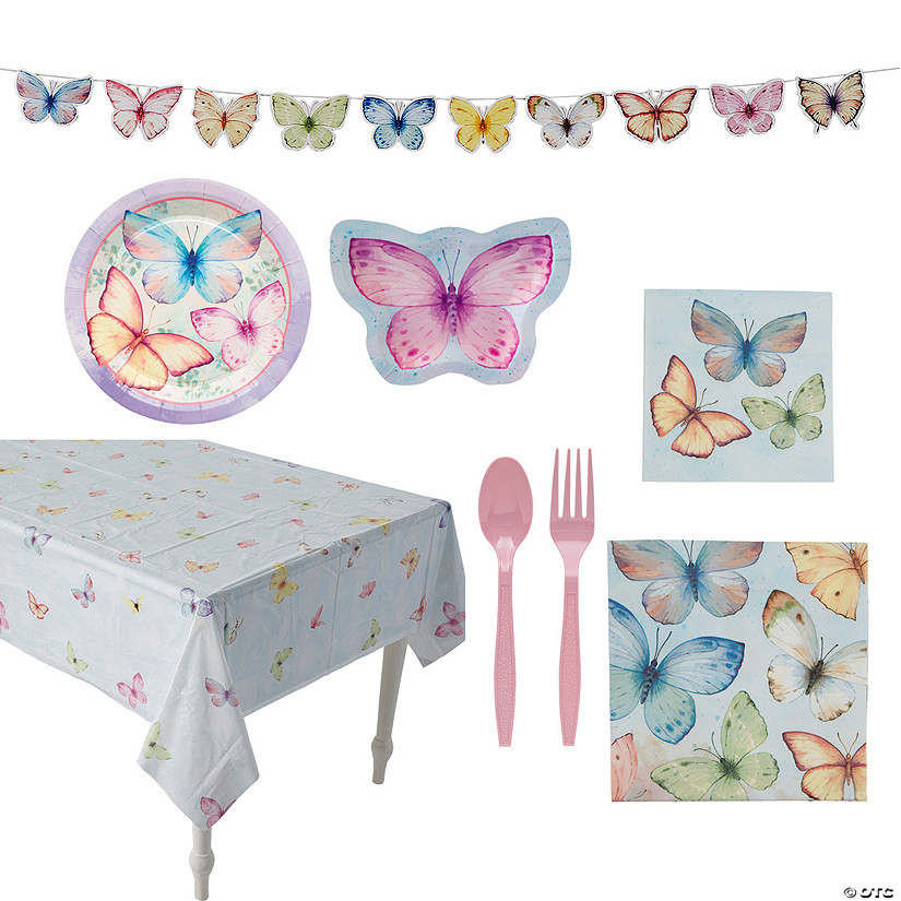 66 Pc. Pastel Butterfly Party Disposable Tableware Kit for 8 Guests | Oriental Trading Company