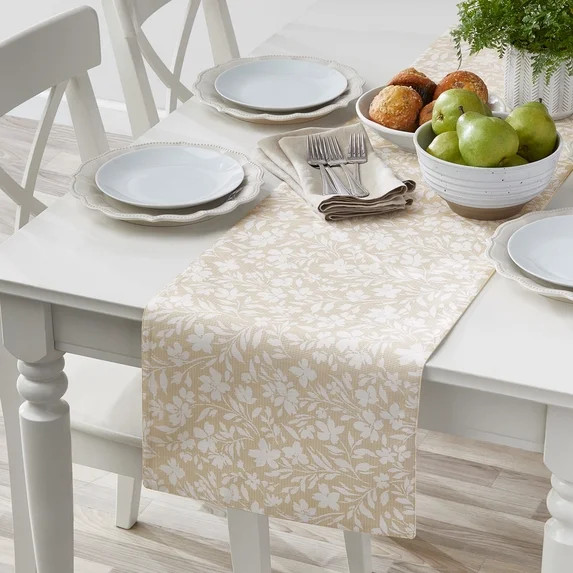 Mainstays Floral Cross Stitch Cotton & Polyester Table Runner - Beige - 14" x 72", 1 Piece | Walmart (US)