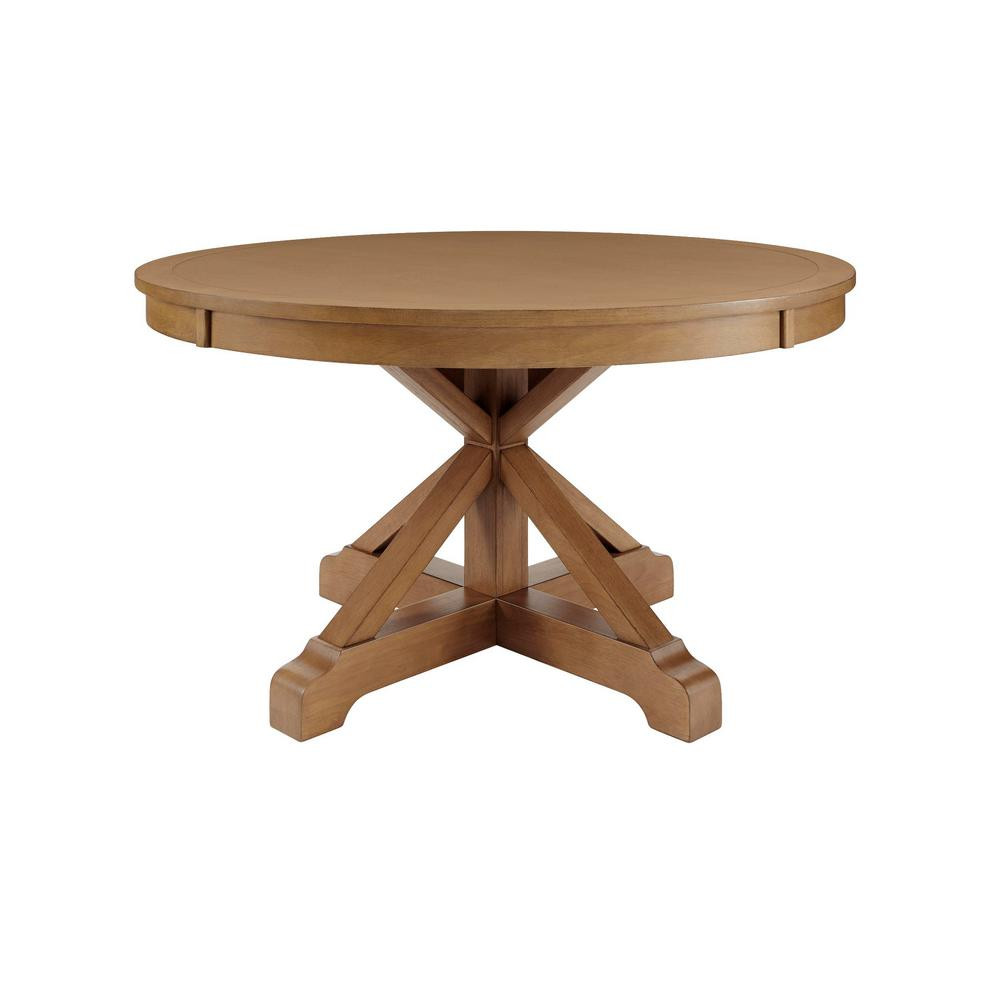 Home Decorators Collection Aberwood Patina Oak Finish Wood Round Dining Table for 4 (54 in. L x 3... | The Home Depot