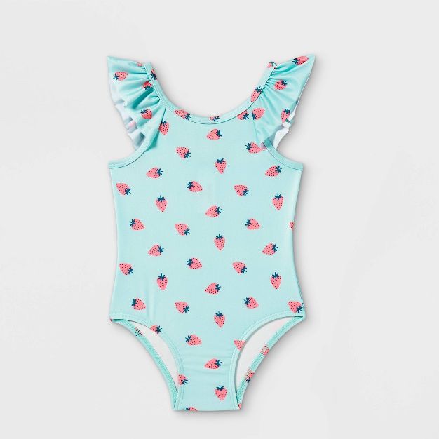 Toddler Girls' Strawberry Print One Piece Swimsuit - Cat & Jack™ Light Blue | Target