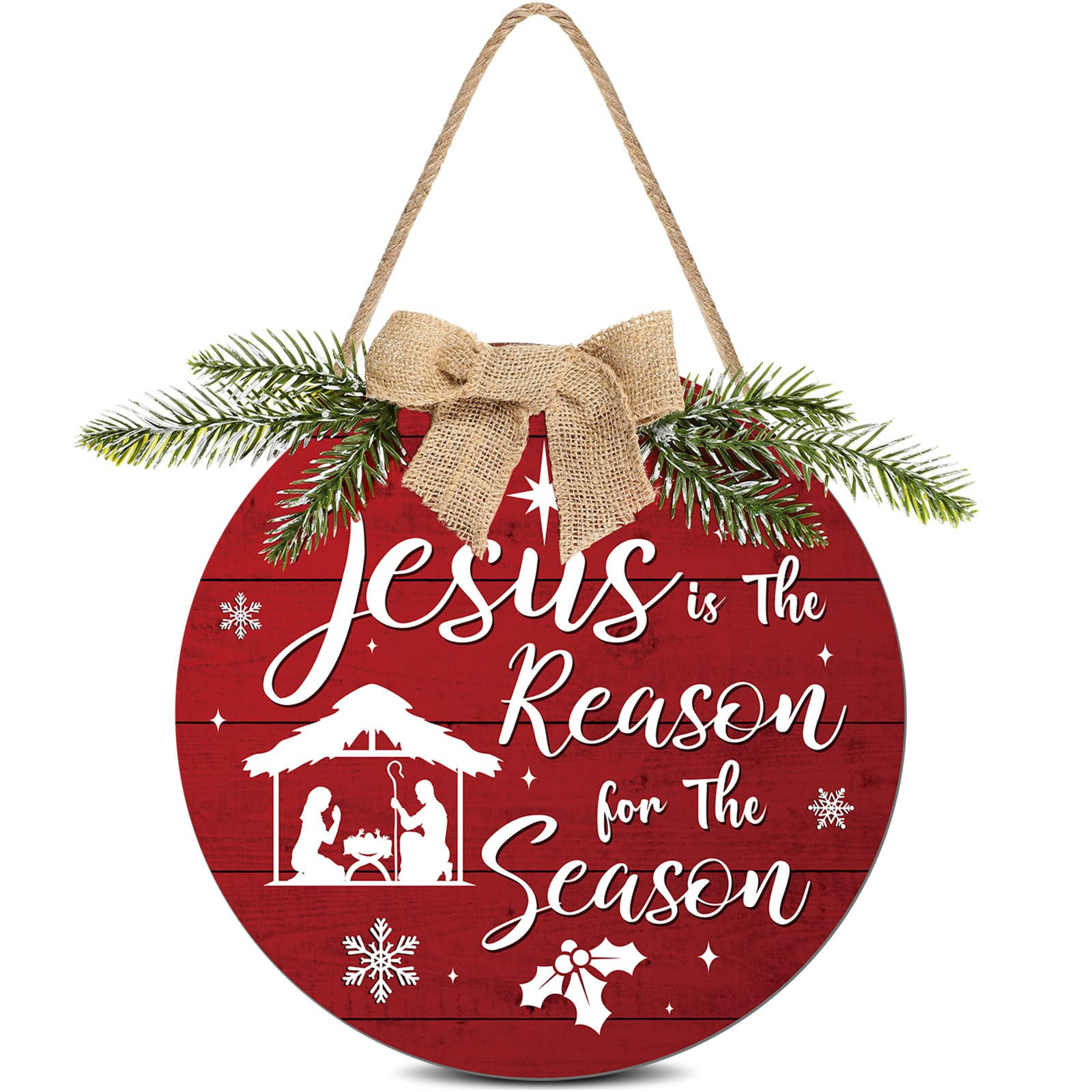 Capoda Christmas Wreath Decorations Wooden Hanging Sign Jesus Is the Reason for the Season Xmas D... | Amazon (US)