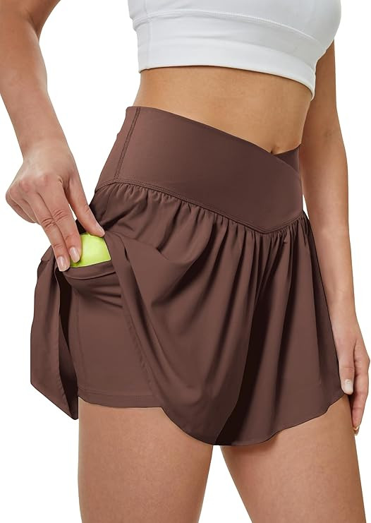 Women's Athletic Running Shorts with Pockets Crossover Butterfly Flowy Shorts Cute Summer Skorts | Amazon (US)