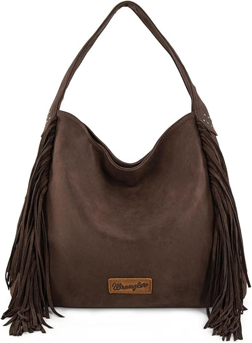 Wrangler Fringe Suede Hobo Bag for Women Leather Western Fringe Purse Tassel Hippie Shoulder Bag | Amazon (US)