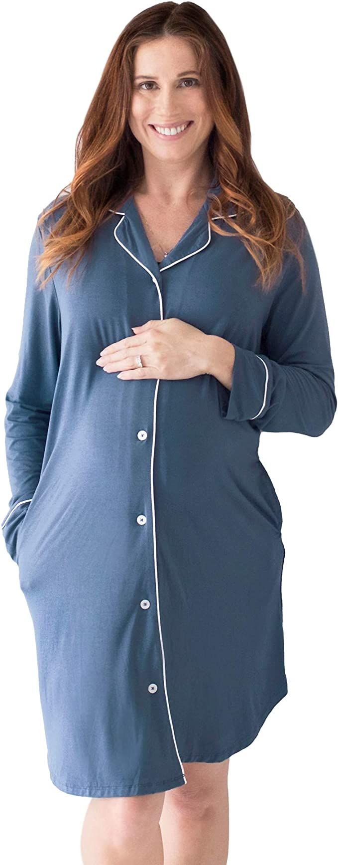 Kindred Bravely Clea Bamboo Button Down Nursing Nightgown | Long Sleeve Maternity Nightgown | Amazon (US)
