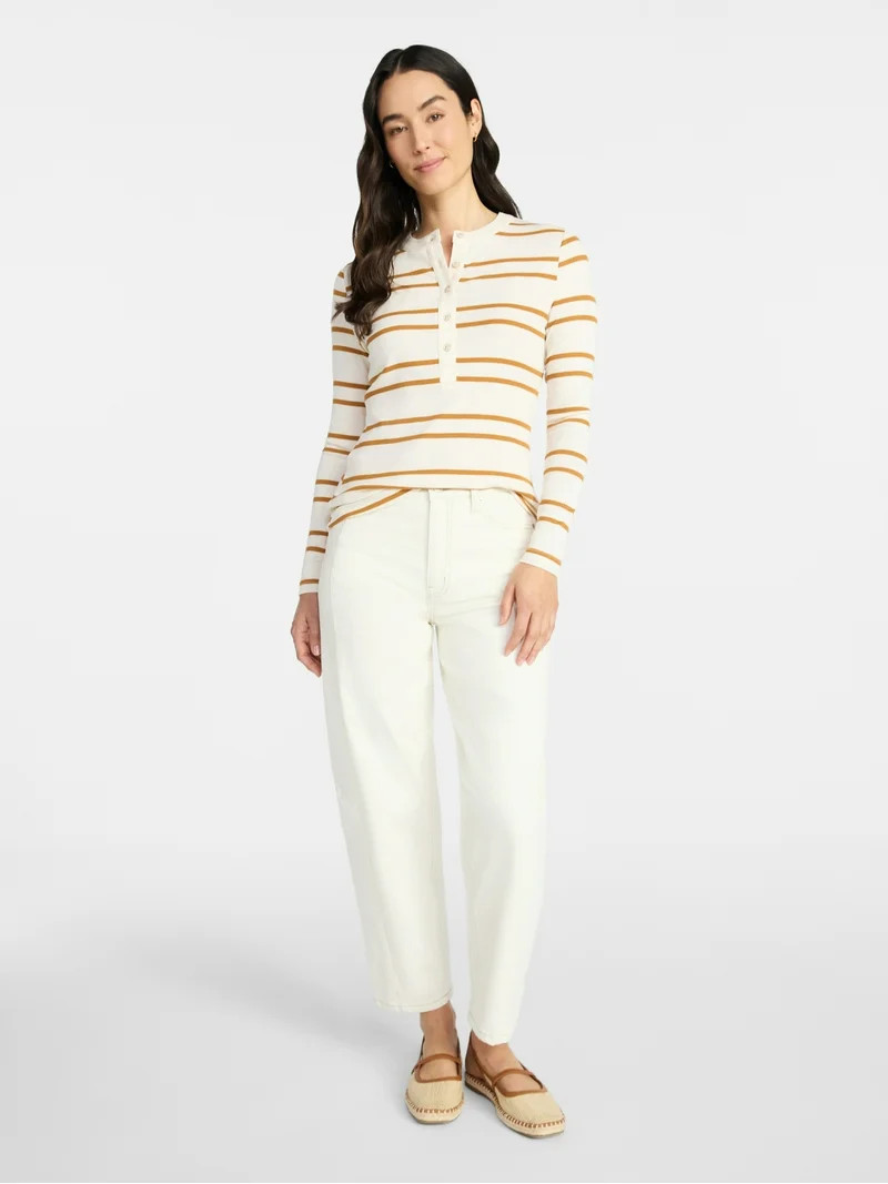 Time and Tru Women's Striped Henley with Long Sleeves, Sizes XS-XXXL | Walmart (US)