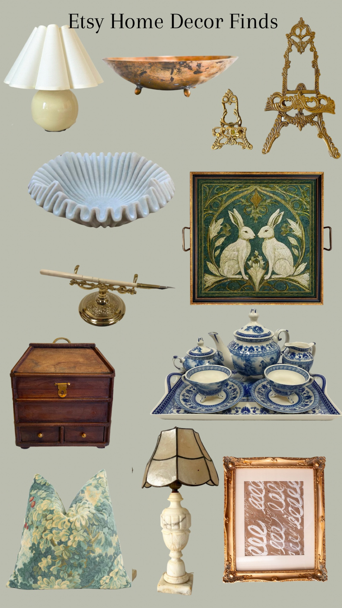 Home decor and vintage finds on Etsy. Table lamp, pleated lampshade, painted tray, tea, set, marble lamp, decorative bowl, framed art.

#LTKhome