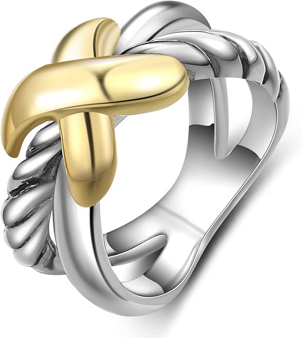 Aprilery Gold and Silver Cross Rings for Women, Fashion Statement Ring X Knot Band Chunky Twisted... | Amazon (US)