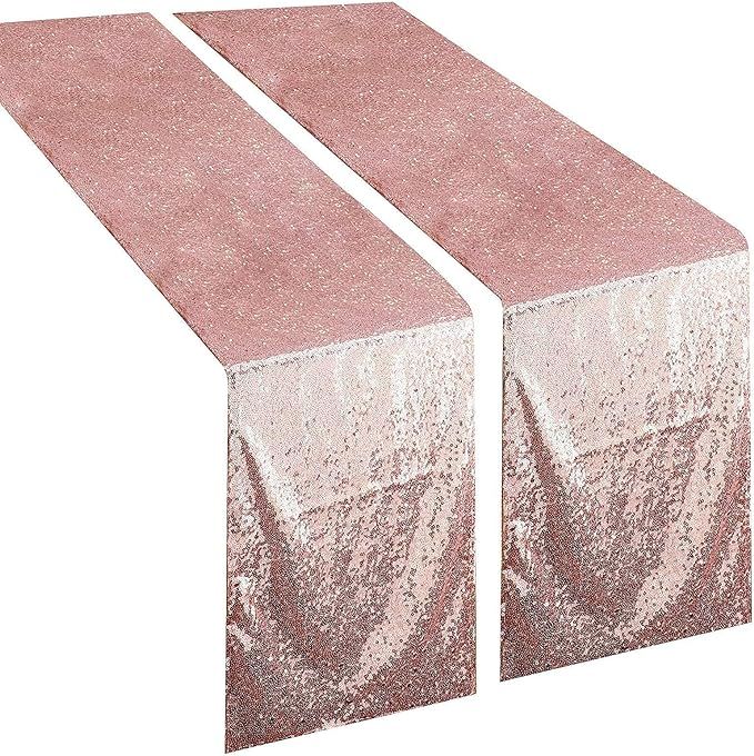 yuboo Rose Gold Sequin Table Runners,2 Pack 12''x 108'' Glitter Sparkle Fabric Tablecloth Brunch ... | Amazon (US)