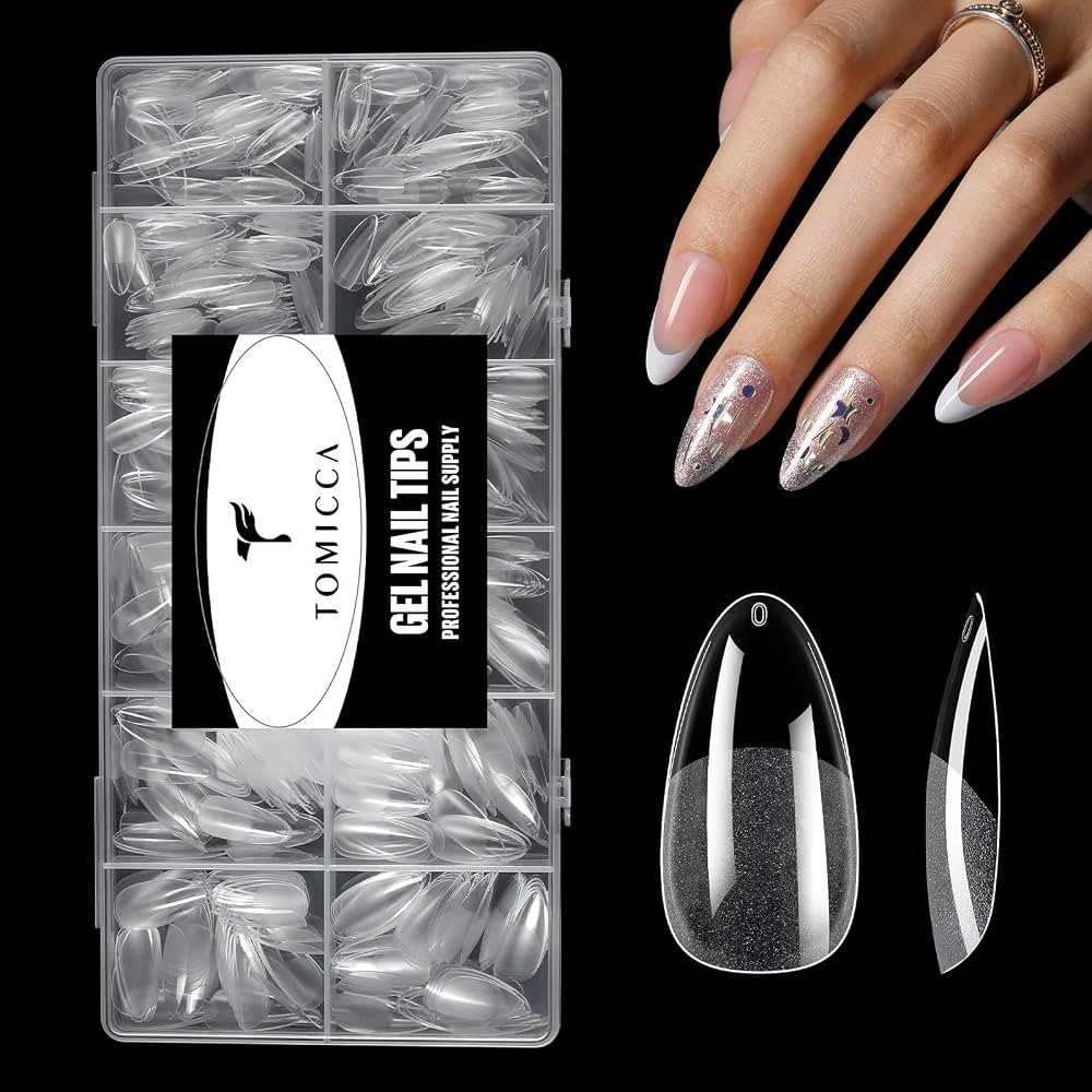 TOMICCA Nail Tips Clear Acrylic Nails 240Pcs Fake nails Medium Almond Nail Tips Pre-shape Gel Nai... | Amazon (US)