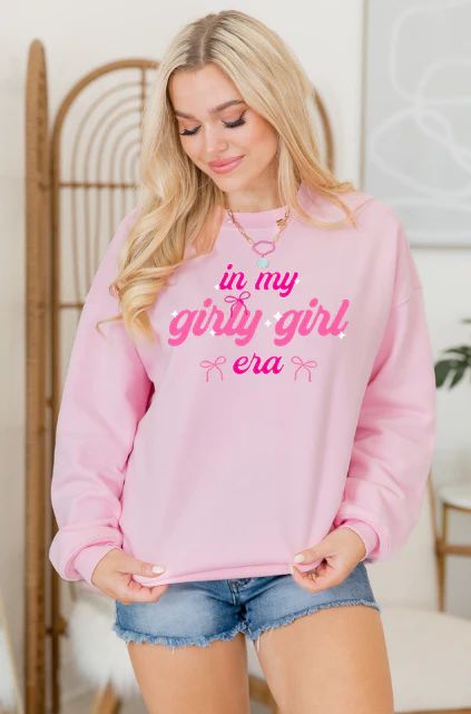 In My Girly Girl Era Light Pink Oversized Graphic Sweatshirt SALE | Pink Lily