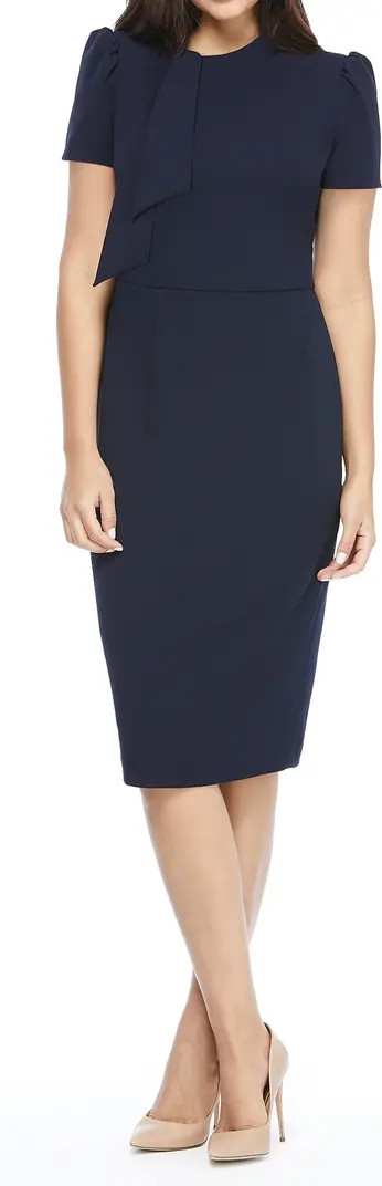 Tie Neck Puff Sleeve Scuba Crepe Dress | Nordstrom Rack