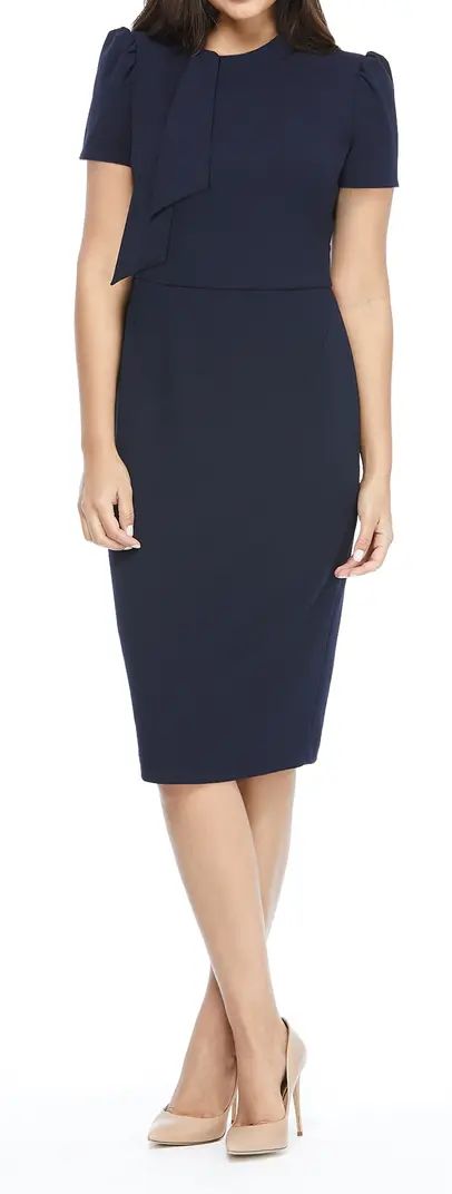 Tie Neck Puff Sleeve Scuba Crepe Dress | Nordstrom Rack