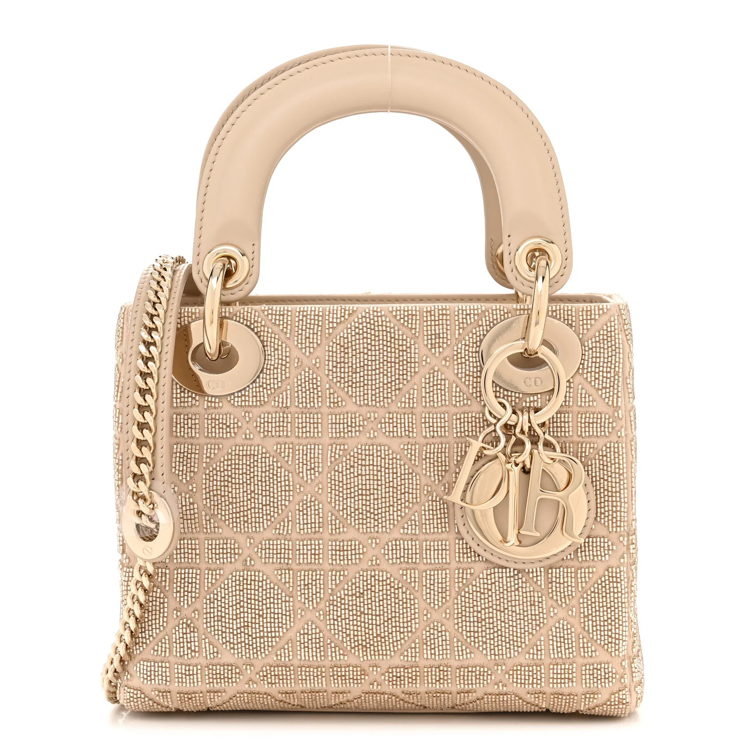 Lambskin Cannage Beaded Embroidered Mini Lady Dior Caramel Beige | FASHIONPHILE (US)