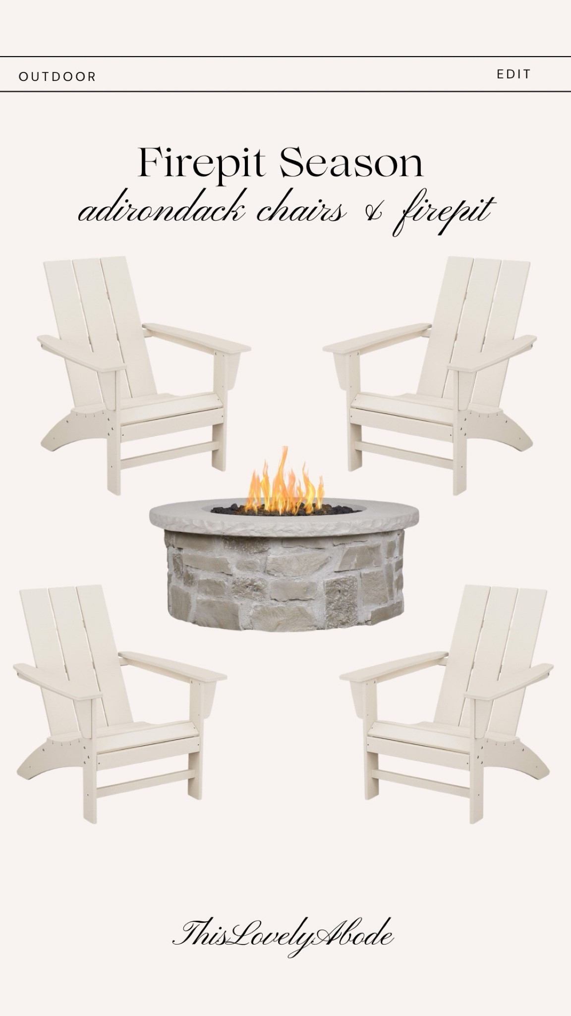 Firepit season is here! These modern Adirondack chairs and stone firepit are perfect for spring and summer nights! 
#adirondackchairs #firepit #realflame #amazon #wayfair 

#LTKSeasonal #LTKHome