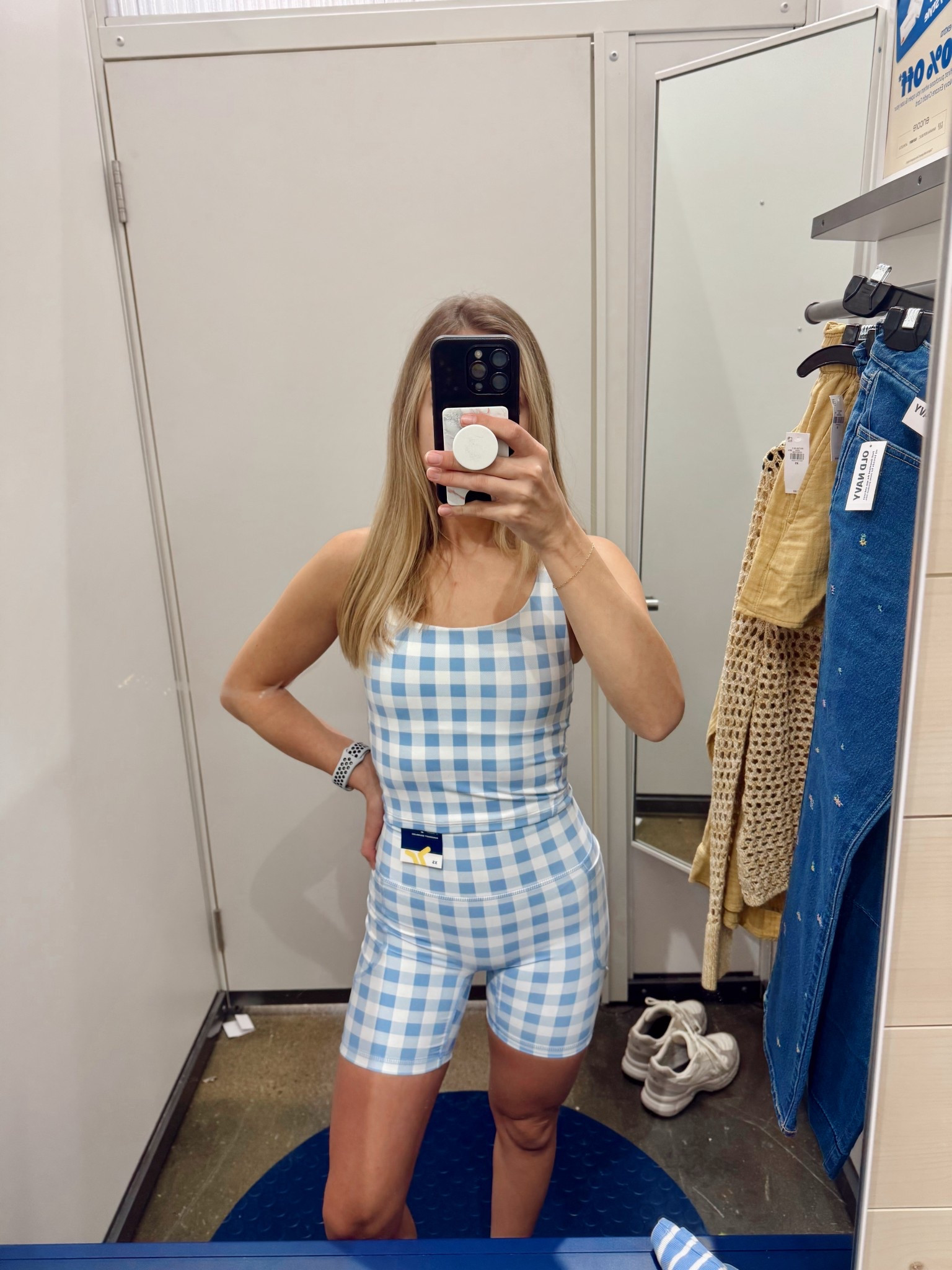 The cutest blue gingham matching set from Old Navy! 🤍 I’m obsessed with how this fits, it’s comfortable, flattering, and perfect for everyday wear. The material feels so nice, and yes… it passes the squat test! 🙌 The lined back makes your bum look amazing, and the top even comes with removable pads for extra comfort.

This set is currently on sale, so definitely snag it while you can! Perfect for mom life outfits, casual weekends, or running errands in style. 💙 

 #OldNavyStyle #MatchingSet #GinghamSet #MomLifeStyle #ComfortableFashion #SquatProof #EverydayOutfit #OOTD #CozyStyle #ShopTheLook #LTKActive #LTKSaleAlert #LTKPetite