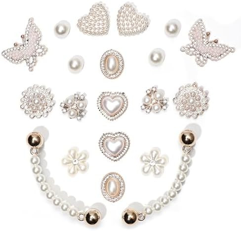 20pcs Bling Gems Plastic Butterfly Flower Sparkling Rhinestones Pearl DIY Shoe Decoration Charms ... | Amazon (US)