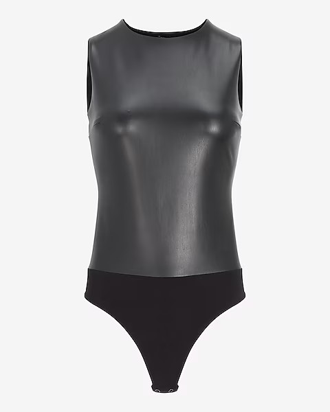 Body Contour Faux Leather High Neck Bodysuit | Express