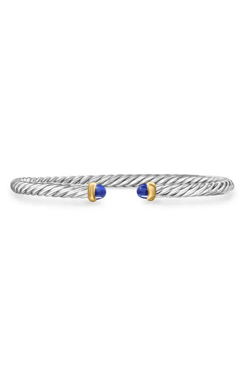 David Yurman Cable Flex Bracelet in Sterling Silver with 14K Yellow Gold, 4mm in Sterling Silver/Gold/Lapis at Nordstrom, Size Medium | Nordstrom