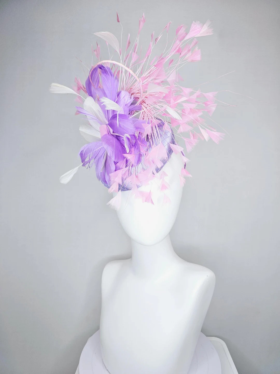 Kentucky Derby Hat Fascinator Lavender Purple Satin With Netting, Lavender Purple, White, Light B... | Etsy (US)