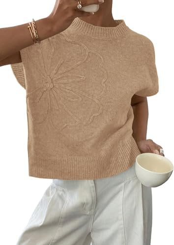 PRETTYGARDEN Women's 2026 Spring Sweater Vest Trendy Flower Knit Short Sleeve Cute Pullover Tank ... | Amazon (US)