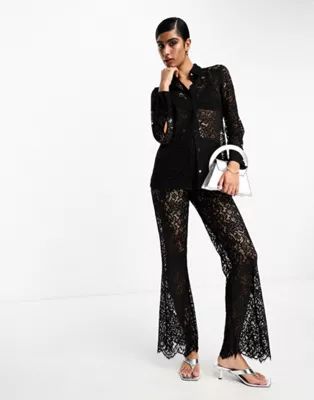 & Other Stories co-ord sheer lace long sleeve shirt and flared trousers | ASOS (Global)