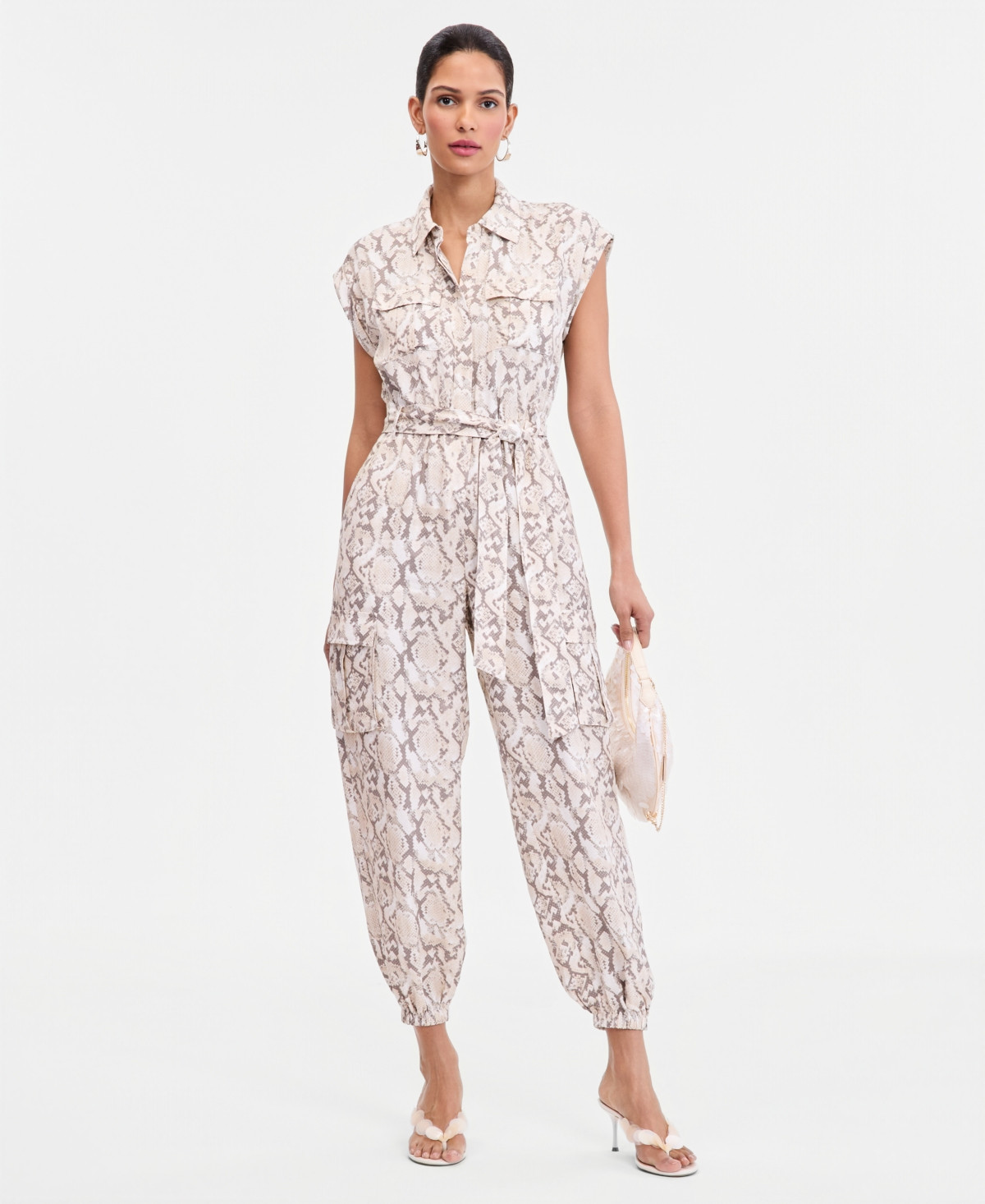 I.n.c. International Concepts Women's Short-Sleeve Snake Print Belted Jumpsuit, Macy's Exclusive - Sora Snake | Macy's